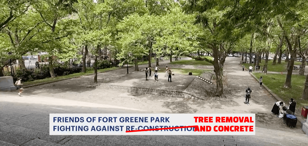 News 12 screencap of Friends of Fort Greene Park Fighting Against Construction
